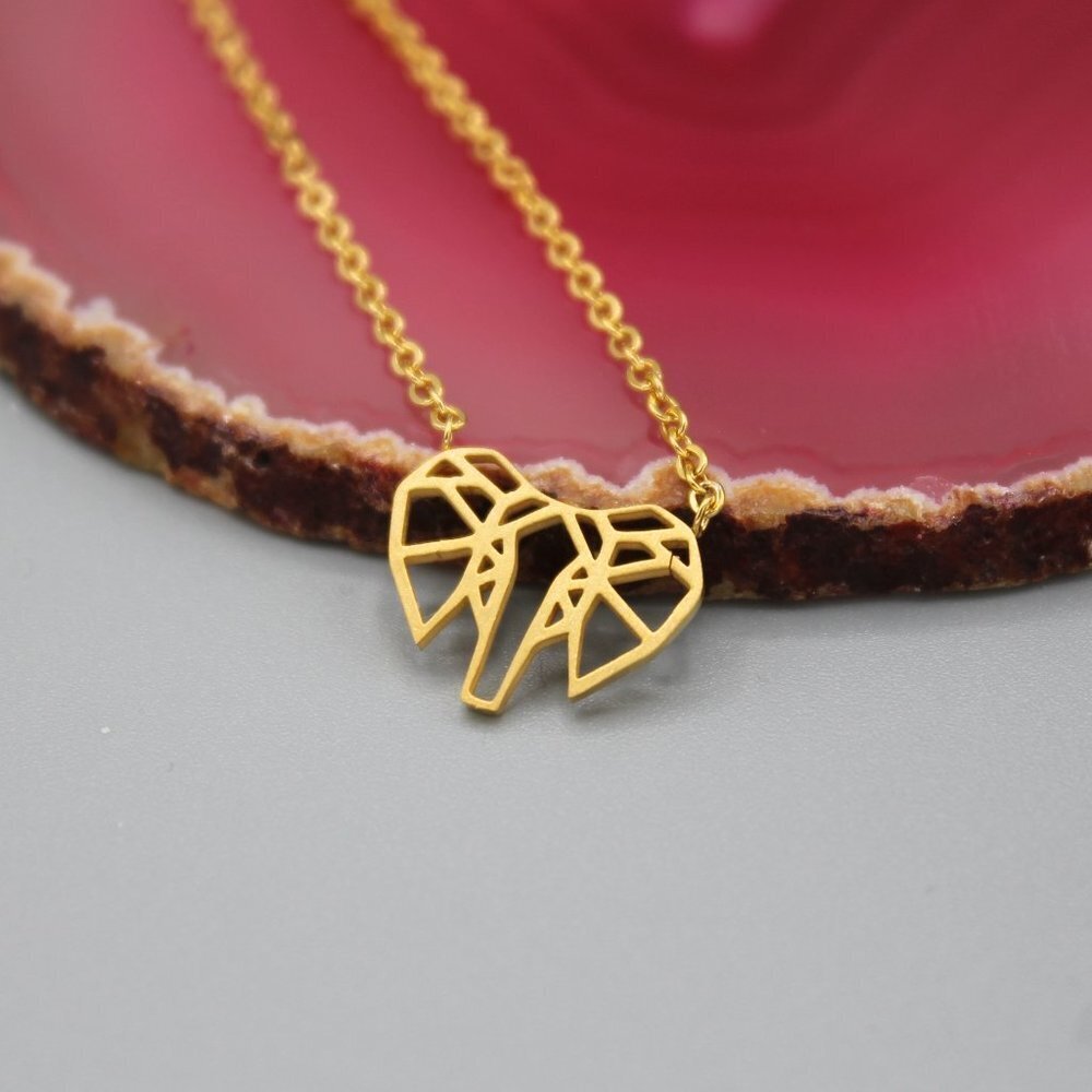 Jewelry necklace origami elephant animal nature yellow gold tone minimalist new